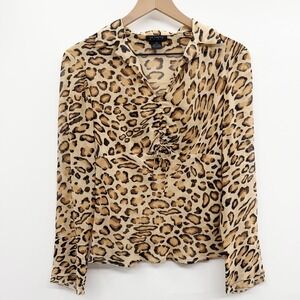 Vintage Y2K The Limited Silk Leopard Print‎ Babydoll Long Sleeve Top Size XS